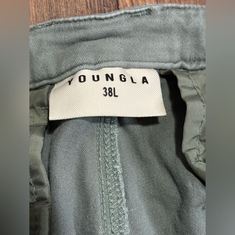 YoungLA Men's Convoy Green Cargo Pants Size 38 Long Relaxed Fit Missing Button - Picture 4 of 7